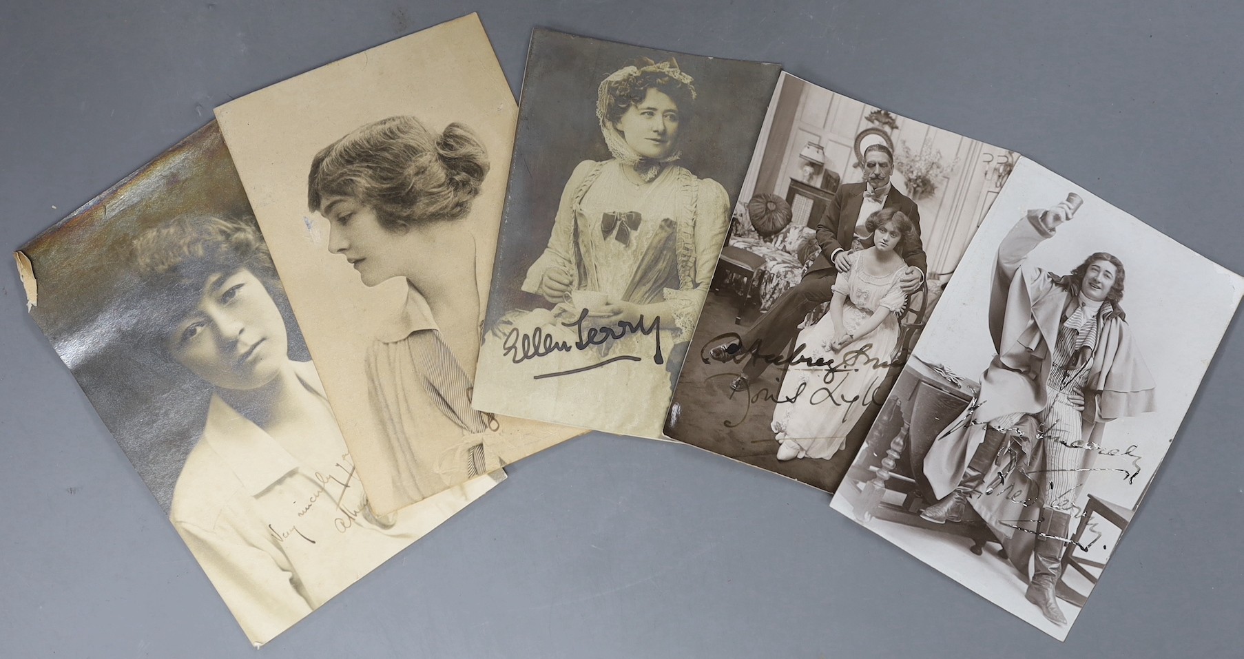 Edwardian and early 20th century actors and actresses, five signed portrait postcards